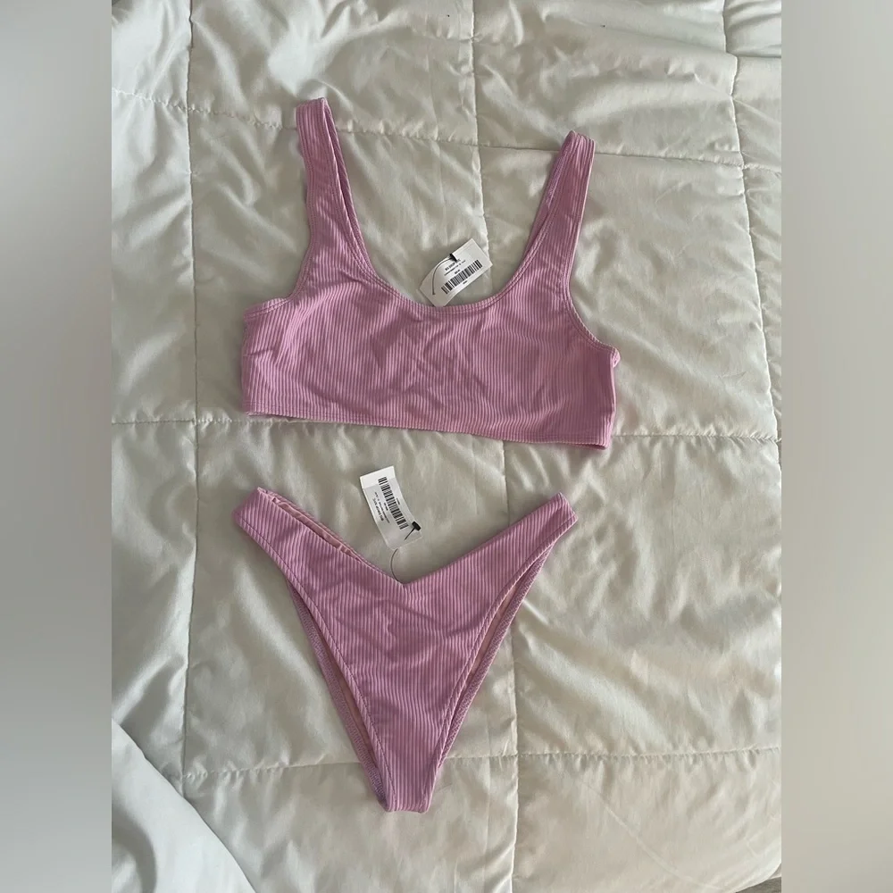 Frankie’s Bikinis Lilac Ribbed Two-Piece Bikini Set | NWT